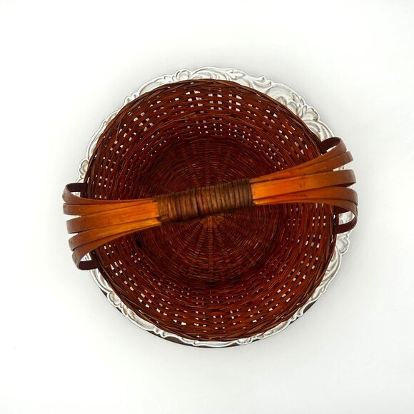 Large Rich Deep Brown Woven Rattan Basket With Braided Rim for Storage Or Decor - Picture 6 of 9